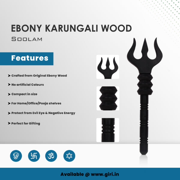 Soolam Tree Karungali Soolam - 6 X 2 Inches | Ebony Trishul/ Karungali Astras/ Sul