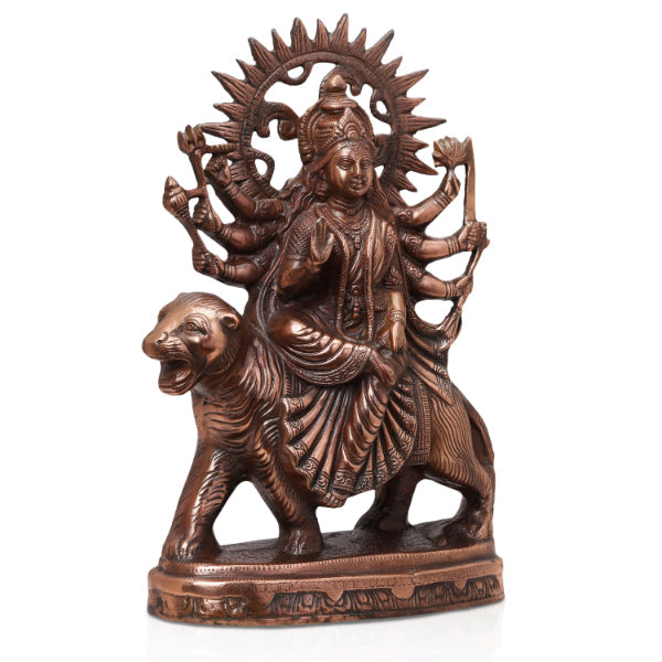 Durga Murti - 18 Inches | Durga Statue/ Copper Idol/ Durga Maa Idol for Pooja/ 2.240 Kgs Approx - Copper Murties