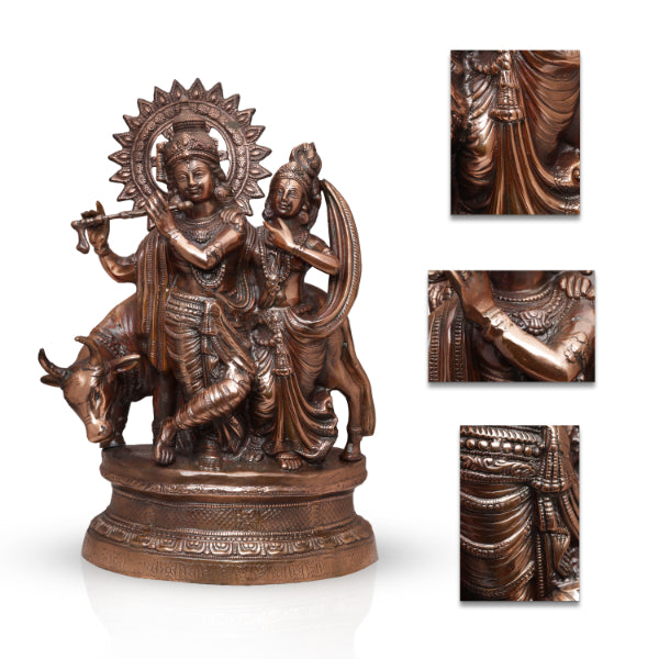Radha Krishna Idol | Copper Idol/ Radha Krishna Murti for Pooja - Copper Murties