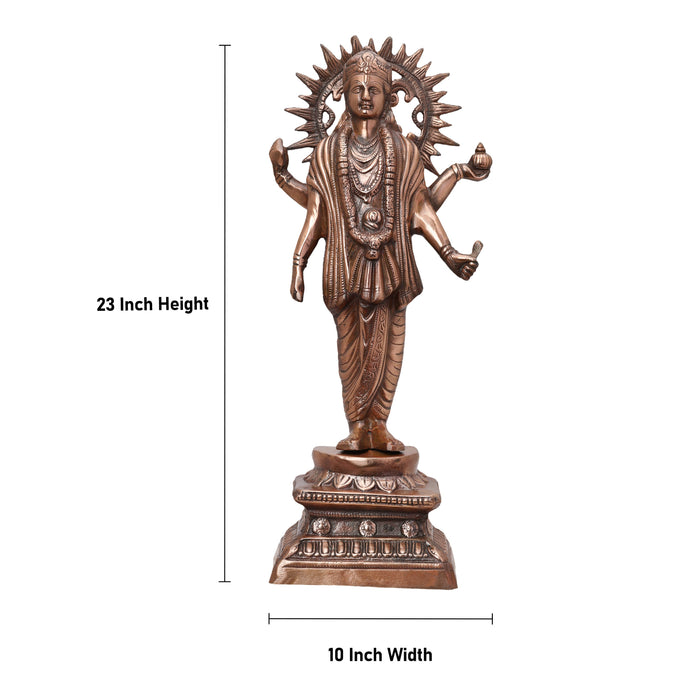 Vishnu Statue - 23 Inches | Copper Idol/ Vishnu Standing Idol/ Vishnu Murti for Pooja/ 2 Kgs Approx - Copper Murties