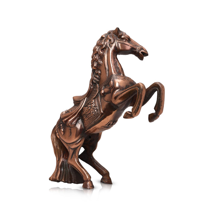 Jumping Horse Statue - 9 Inches | Horse Figurine/ Copper Oxidised Horse Sculpture for Pooja/ 1300 Gms Approx - Table Stand Accessories