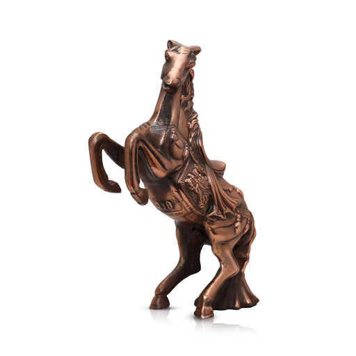 Jumping Horse Statue - 9 Inches | Horse Figurine/ Copper Oxidised Horse Sculpture for Pooja/ 1300 Gms Approx - Table Stand Accessories