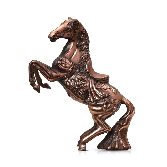 Jumping Horse Statue - 9 Inches | Horse Figurine/ Copper Oxidised Horse Sculpture for Pooja/ 1300 Gms Approx - Table Stand Accessories
