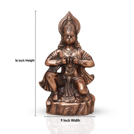 Anjaneya Statue - 16 Inches | Hanuman Sitting/ Copper Idol/ Hanuman Murti/ Hanuman Statue for Pooja - Copper Murties