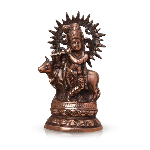Krishnan Statue - 14 Inches | Copper Idol/ Cow Krishna Idol for Pooja/ 1.240 Kgs Approx - Copper Murties