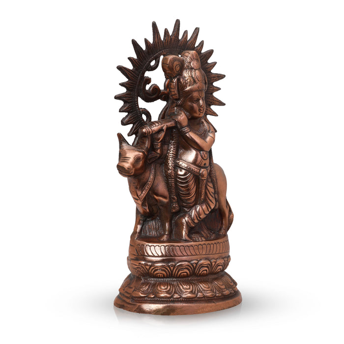 Krishnan Statue - 14 Inches | Copper Idol/ Cow Krishna Idol for Pooja/ 1.240 Kgs Approx - Copper Murties