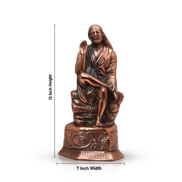 Saibaba Statue - 13 Inches | Copper Idol/ Saibaba Idol/ Sai Baba Murti for Pooja/ 920 Gms Approx - Copper Murties