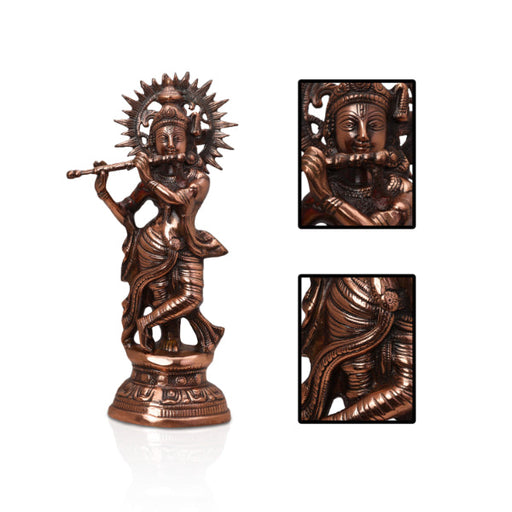 Krishna Murti - 22 x 10 Inches | Krishna Statue/ Copper Oxidised Krishna Idol for Pooja/ 2.240 Kgs Approx - Copper Murties