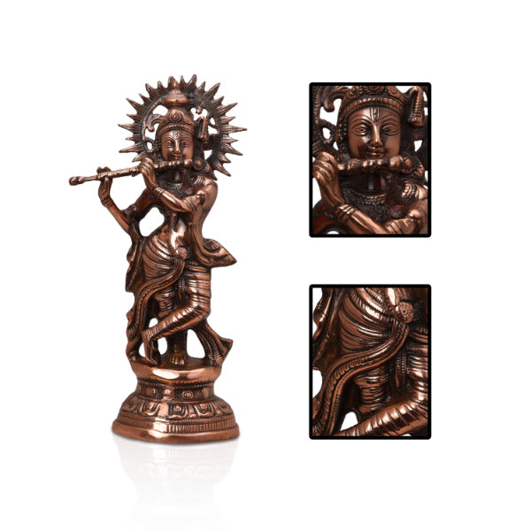 Krishna Murti - 22 x 10 Inches | Krishna Statue/ Copper Oxidised Krishna Idol for Pooja/ 2.240 Kgs Approx - Copper Murties
