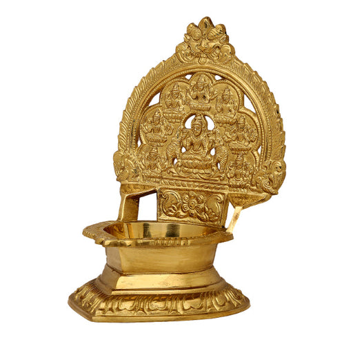 Ashtalakshmi Vilakku - 8.5 Inches | Ashtalakshmi Deepam/ Brass Lamp for Pooja/ 1.340 Kgs Approx - Deity Lamps