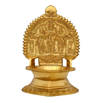 Murugan Valli Deivanai Lamp - 7.5 Inches | Brass Vilakku/ Gold Polish Kamakshi Deepam/ 800 Gms Approx