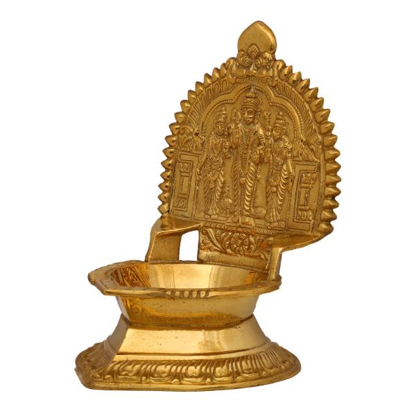 Murugan Valli Deivanai Lamp - 7.5 Inches | Brass Vilakku/ Gold Polish Kamakshi Deepam/ 800 Gms Approx