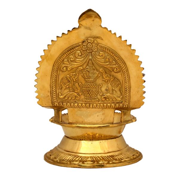Murugan Valli Deivanai Lamp - 7.5 Inches | Brass Vilakku/ Gold Polish Kamakshi Deepam/ 800 Gms Approx