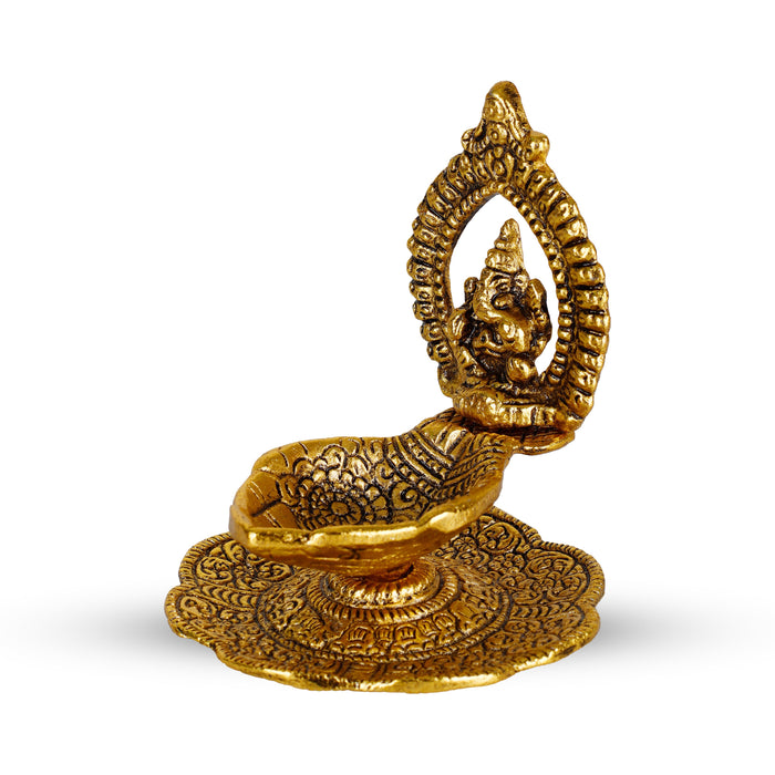 Ganesha Diya - 4 Inches | Aluminium Hand Deep/ Ganpati Lamp/ Ganapathi Vilakku for Pooja/ 120 Gms Approx