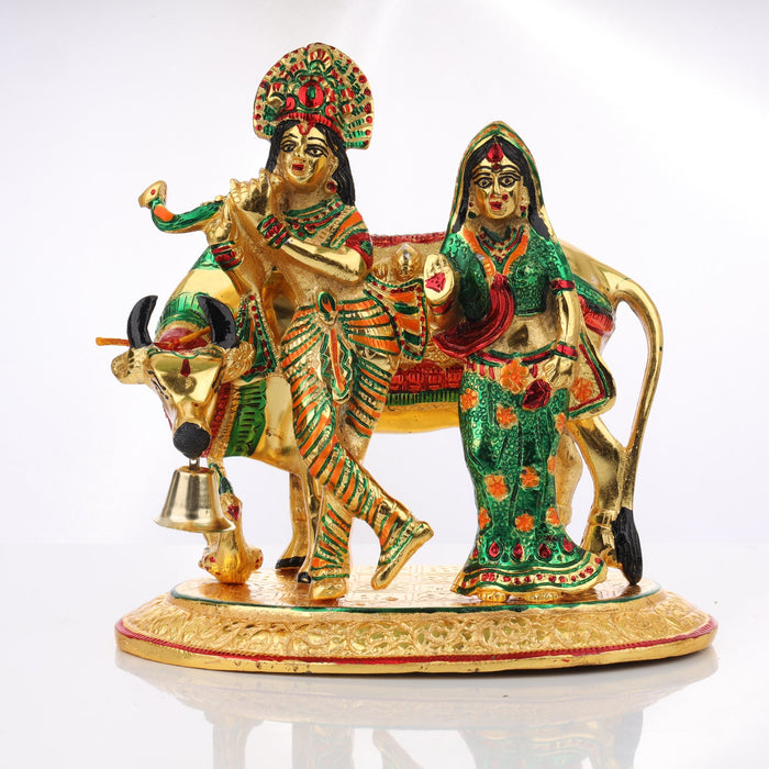 Radha Krishna Idol - 9.5 Inches | Aluminium Material/ Radha Krishna Statue for Pooja/ 1.595 Gms Approx