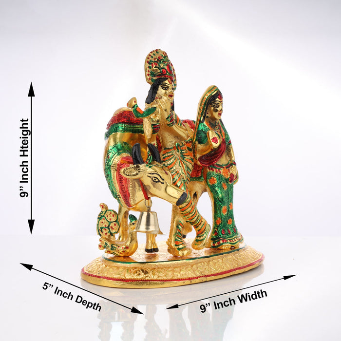 Radha Krishna Idol - 9.5 Inches | Aluminium Material/ Radha Krishna Statue for Pooja/ 1.595 Gms Approx