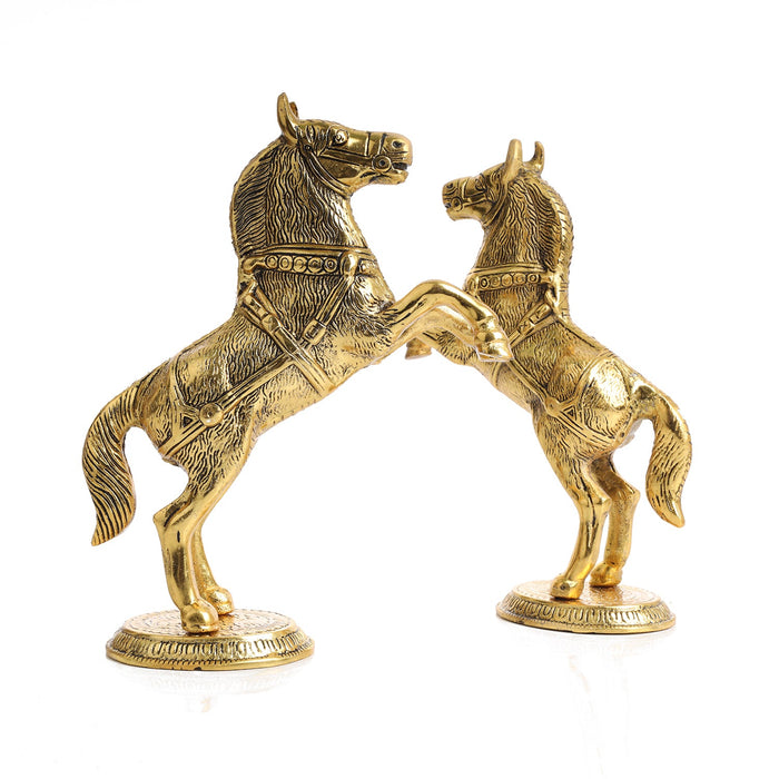 Horse Statue Set - 10 Inches | Aluminium Material/ Horse Sculpture/ Horse Idol for Home/ 1.160 Kgs Approx