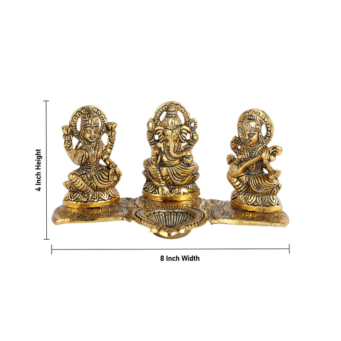 Lamp - 4 Inches | Lakshmi Ganesh Saraswathi with Deep/ Aluminium Lamp for Pooja/ 280 Gms Approx