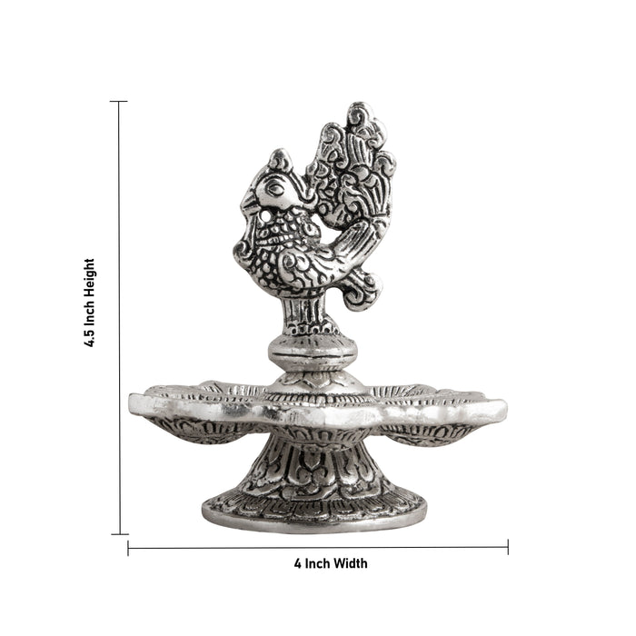 5 Face Diya - 4.5 Inches | Aluminium Deepam/ Peacock Design Lamp for Pooja/ 130 Gms Approx