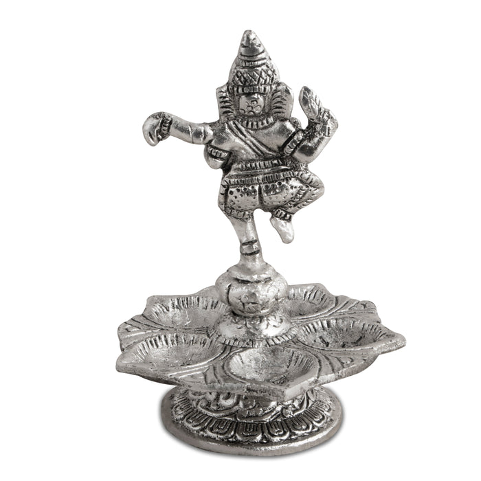 Dancing Ganesh with Deep - 5.5 Inches | 5 Face Vilakku/ Aluminium Lamp for Pooja/ 165 Gms Approx