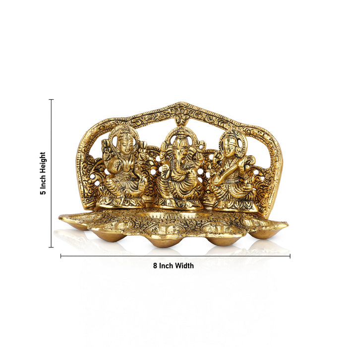 Deepam - 5 x 8 Inches | Lakshmi Ganesh Saraswathi with 5 Deep/ Vilakku/ Lamp for Pooja/ 510 Gms Approx