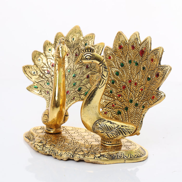 Peacock Statue - 5 Inches | Aluminium Material/ Peacock Sculpture for Home Decor/ 580 Gms Approx