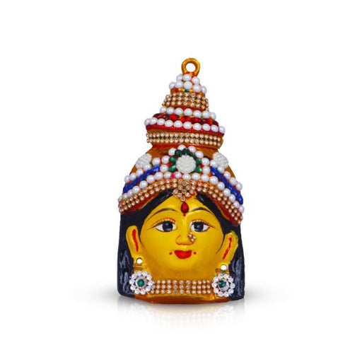 Ammavari Face - 6.5 Inches | Zinc Varalakshmi Amman Face/ Yellow Goddess Face for Deity Decor - Head & Face Accessories