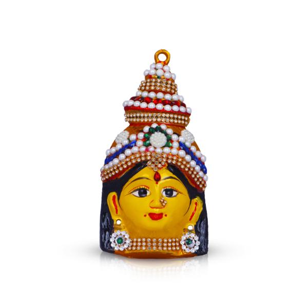 Ammavari Face - 6.5 Inches | Zinc Varalakshmi Amman Face/ Yellow Goddess Face for Deity Decor - Head & Face Accessories