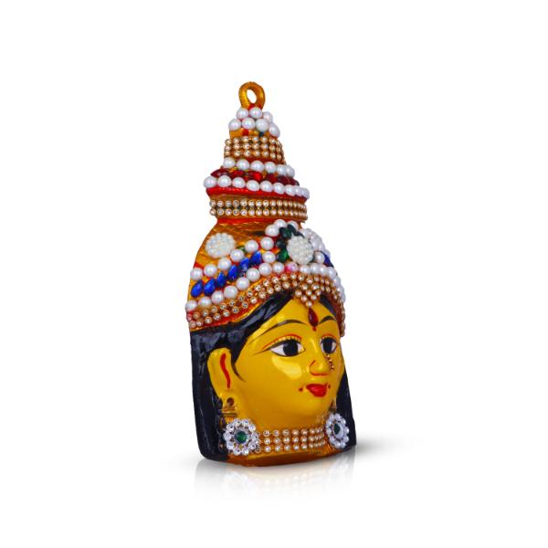 Ammavari Face - 6.5 Inches | Zinc Varalakshmi Amman Face/ Yellow Goddess Face for Deity Decor - Head & Face Accessories