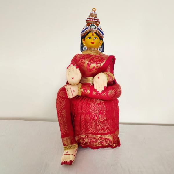 Ammavari Face - 6.5 Inches | Zinc Varalakshmi Amman Face/ Yellow Goddess Face for Deity Decor - Head & Face Accessories