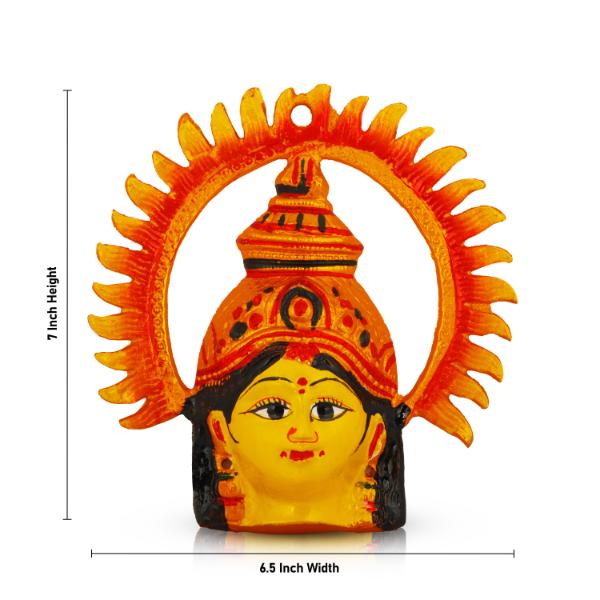 Ammavari Face with Ring - 7 Inches | Zinc Varalakshmi Amman Face/ Yellow Goddess Face for Deity Decor