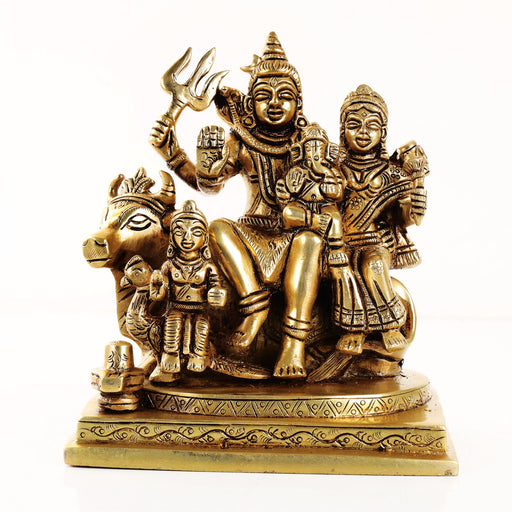 Shivan Family - 6.5 x 5.5 Inches | Antique Brass Statue/ Shiv Parivar Murti for Pooja/ 2.060 Kgs Approx - Brass Murties