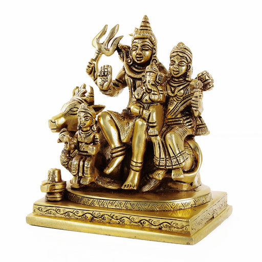 Shivan Family - 6.5 x 5.5 Inches | Antique Brass Statue/ Shiv Parivar Murti for Pooja/ 2.060 Kgs Approx - Brass Murties