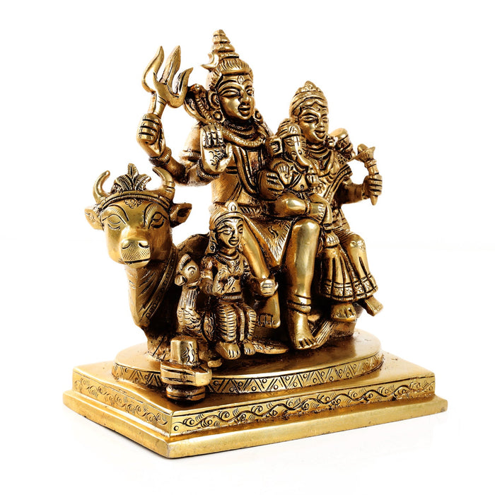Shivan Family - 6.5 x 5.5 Inches | Antique Brass Statue/ Shiv Parivar Murti for Pooja/ 2.060 Kgs Approx - Brass Murties