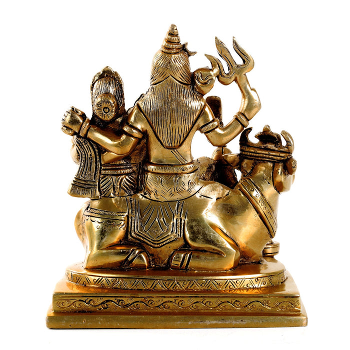 Shivan Family - 6.5 x 5.5 Inches | Antique Brass Statue/ Shiv Parivar Murti for Pooja/ 2.060 Kgs Approx - Brass Murties