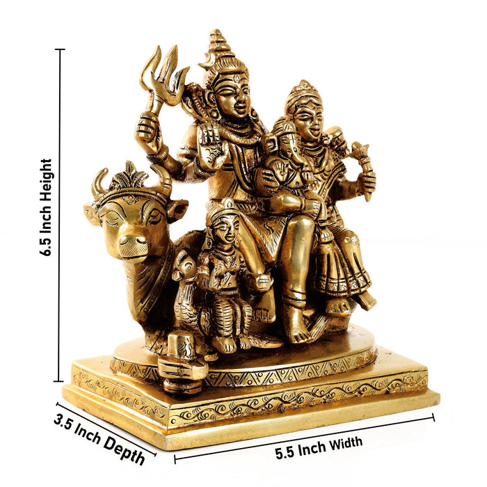 Shivan Family - 6.5 x 5.5 Inches | Antique Brass Statue/ Shiv Parivar Murti for Pooja/ 2.060 Kgs Approx - Brass Murties