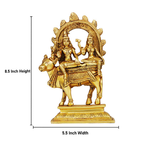 Shiv Parivar Murti - 8 Inches | Antique Brass Statue/ Shiva Parvati Statue/ Pradosha Murti for Pooja - Brass Murties