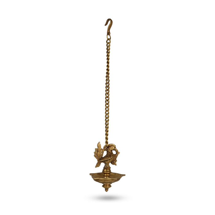 Brass Deep - 6 Inches | Annapakshi 5 Face Diya/ Thooku Vilakku/ Hanging Diya for Pooja - Hanging Lamp