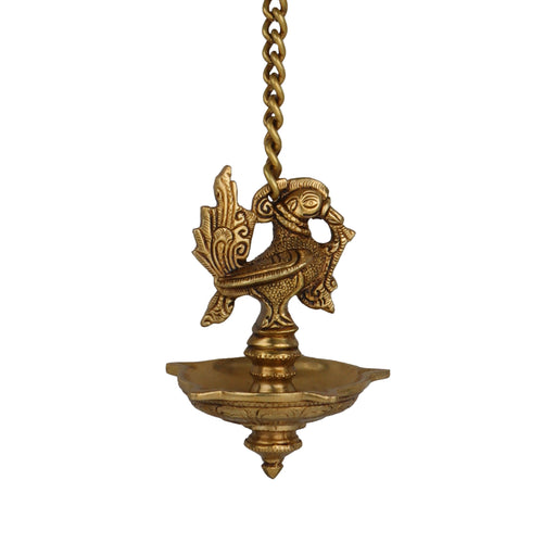 Brass Deep - 6 Inches | Annapakshi 5 Face Diya/ Thooku Vilakku/ Hanging Diya for Pooja - Hanging Lamp