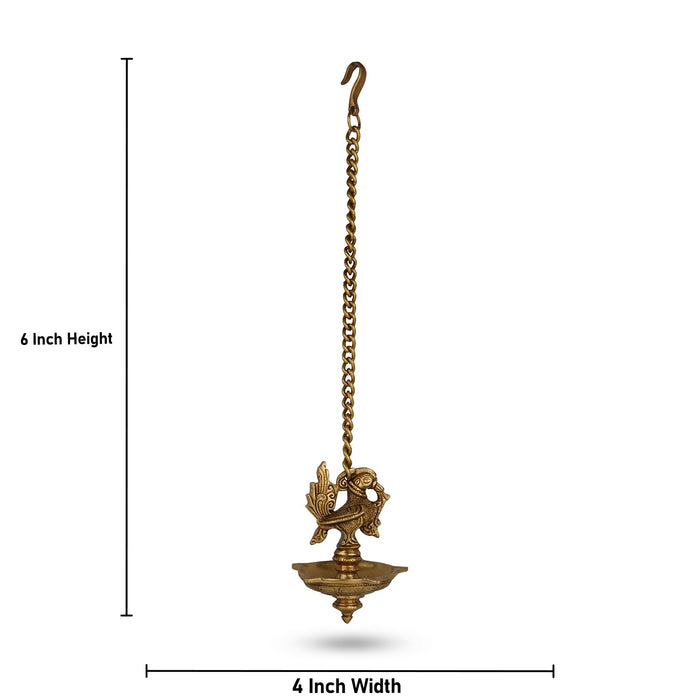 Brass Deep - 6 Inches | Annapakshi 5 Face Diya/ Thooku Vilakku/ Hanging Diya for Pooja - Hanging Lamp