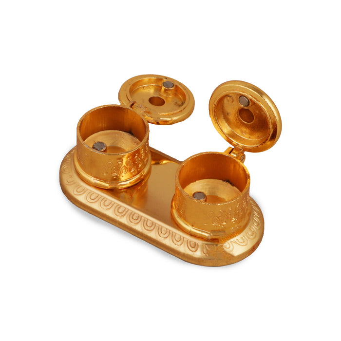 Kumkum Box | Brass Kumkum Bharani/ Double Sindoor Pot/ Kumkum Holder for Pooja - Sindoor Box