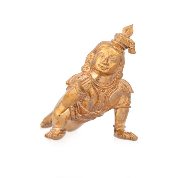 Crawling Krishna Idol - 3 Inches | Little Krishna Statue/ Panchaloha Statue for Pooja/ 375 Gms Approx
