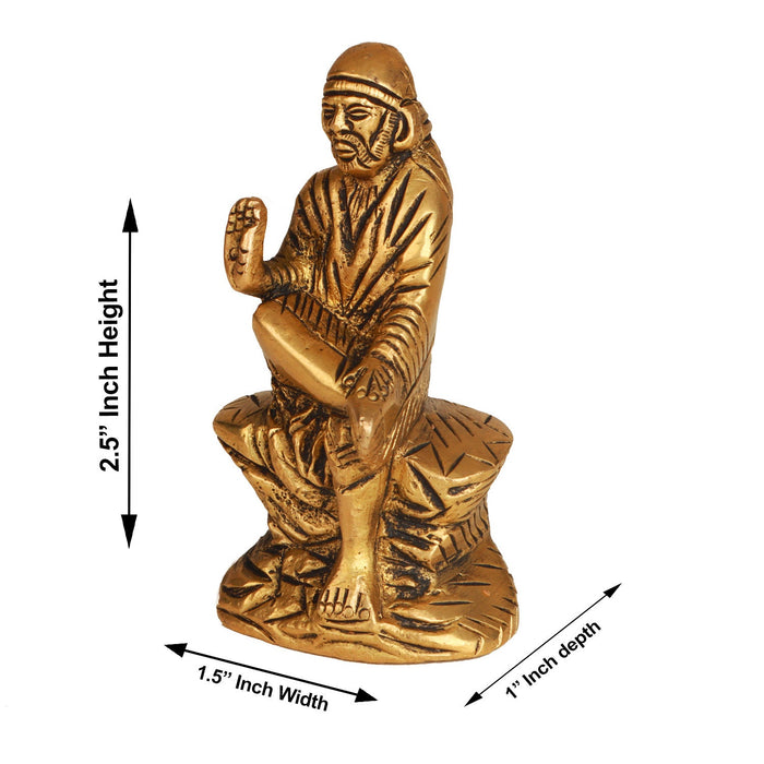 Saibaba Statue - 2.5 Inches | Antique Brass Statue/ Sai Baba Murti/ Saibaba Idol for Pooja/ 180 Gms Approx