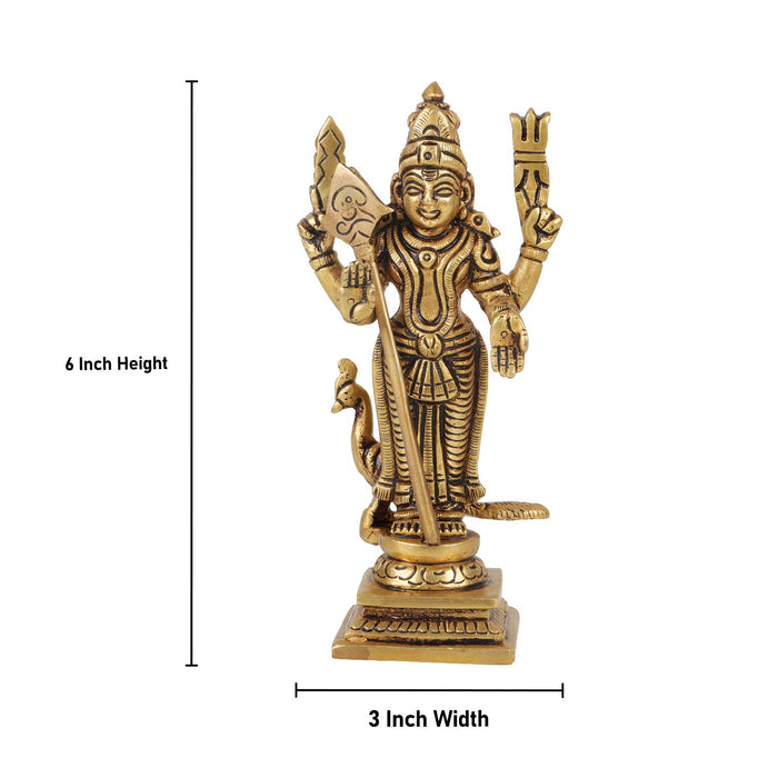 Murugan Statue - 6 Inches | Antique Finish Statue/ Murugan Idol/ Murugan Silai for Pooja/ 780 Gms Approx