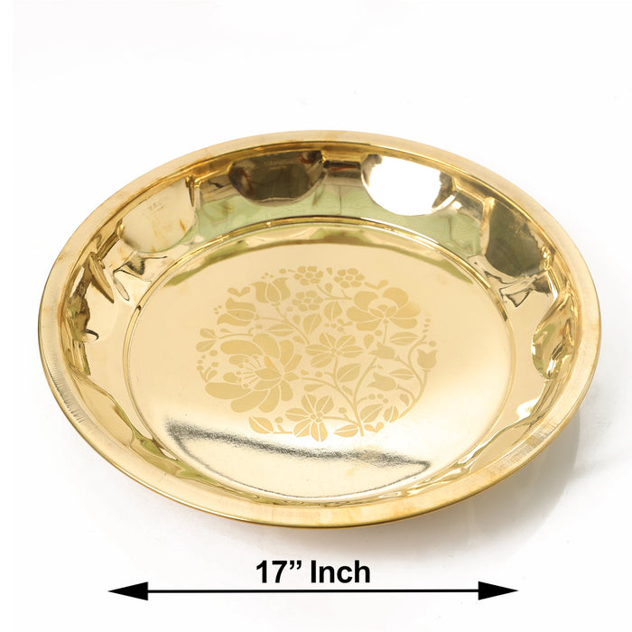 Brass Plate  - 17 Inches |  Thali Plate/ Pooja Plate/ Pottu Prath Plate/ Pooja Thali for Home - Pooja Plate & Tray