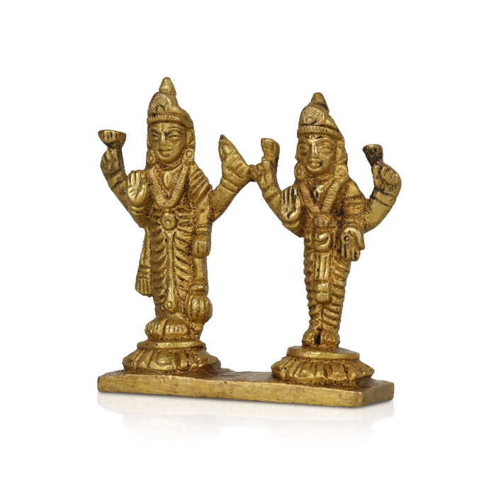Vishnu Lakshmi Idol - 2.5 Inches | Brass Statue/ Antique Finish Vishnu Laxmi Statue for Pooja/ 150 Gms Approx