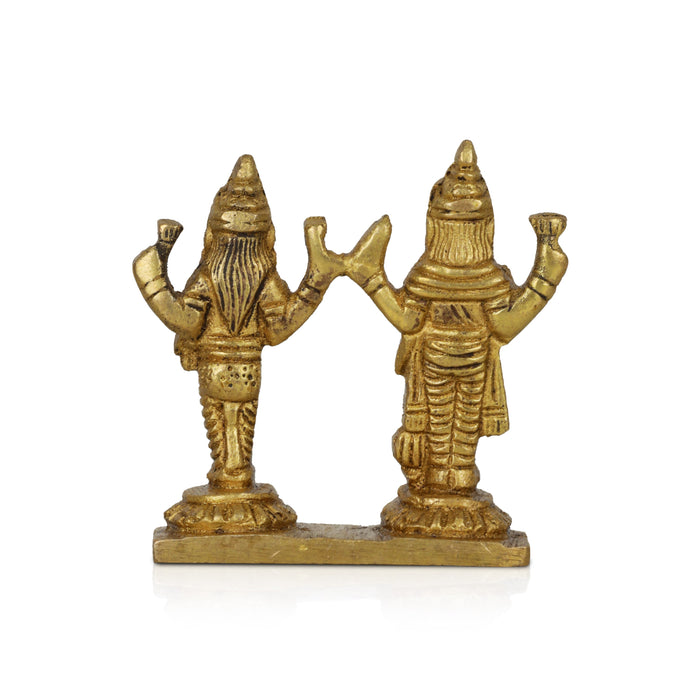 Vishnu Lakshmi Idol - 2.5 Inches | Brass Statue/ Antique Finish Vishnu Laxmi Statue for Pooja/ 150 Gms Approx