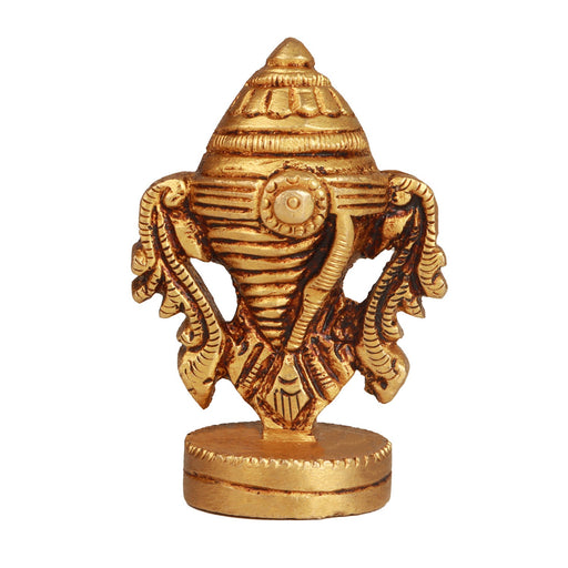 Brass Shankh with Base - 2 Inches | Antique Finish Sangu Statue for Deity/ 60 Gms Approx - Deity Accessories