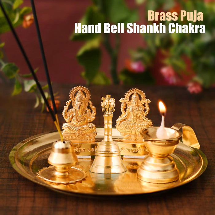 Handbell - 4.5 Inches | Shankh Chakra Handle Ghanti for Pooja/ 160 Gms Approx