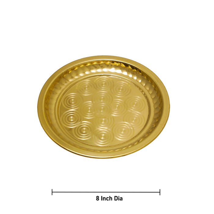 Brass Plate - 9 Inches | Ring Design Pooja Thali/ Decorative Pooja Thali for Home/ 160 Gms Approx